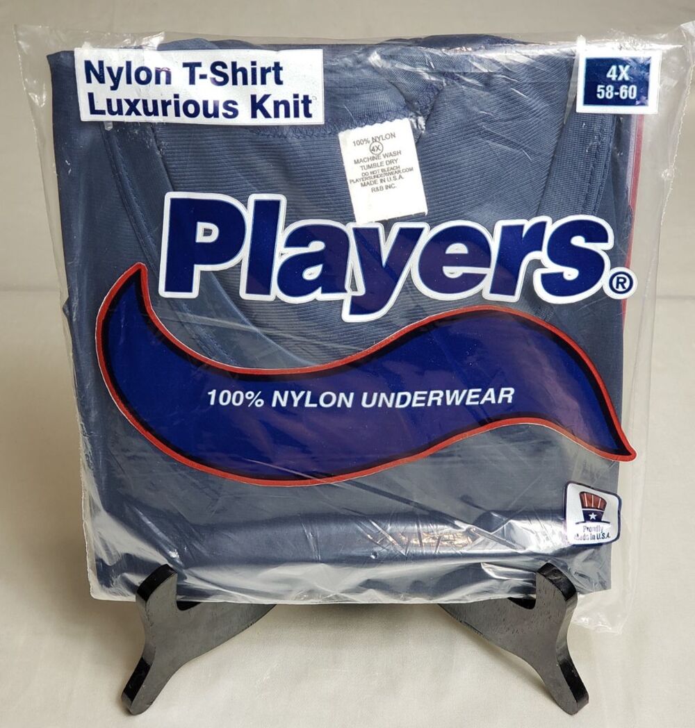 Men's Vintage Rare Deadstock 1980s Player's Blue 100% Nylon T-shirt Size 4X New.